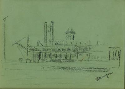 Sketch of the Steamboat, Benton by Oscar E. Berninghaus